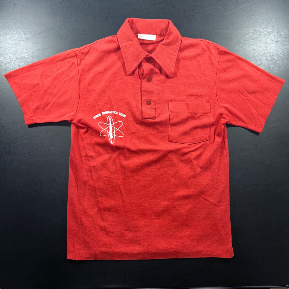 Vintage 1970s GYROS GYMNASTICS TEAM Kings Road SEARS Polo Shirt RED Rockabilly